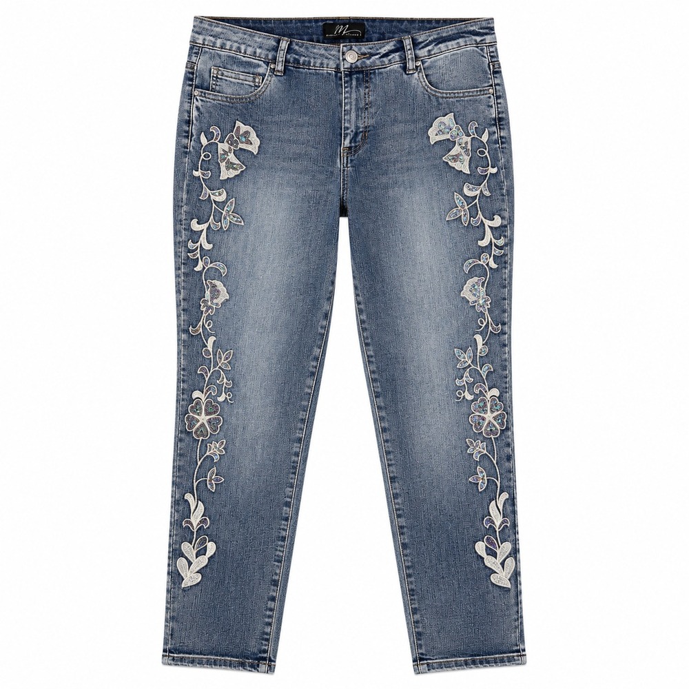 Midnight Velvet Y2K Embroidered Jeans Womens 14 McBling Boho Rhinestone Floral